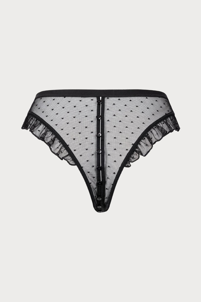 Atelier Amour Coup de Foudre Black Plumetis Tulle Openable Tanga - Naughty Knickers