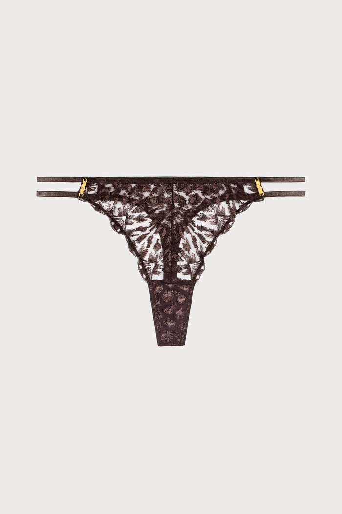 Crazy In Love Brown Embroidery Tanga, Size XS (UK 8)