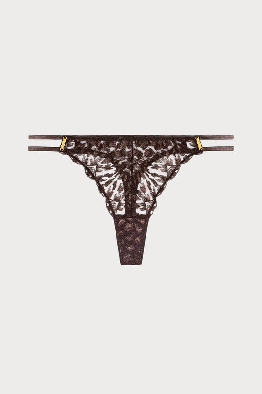 Crazy In Love Brown Embroidery Tanga, Size XS (UK 8)