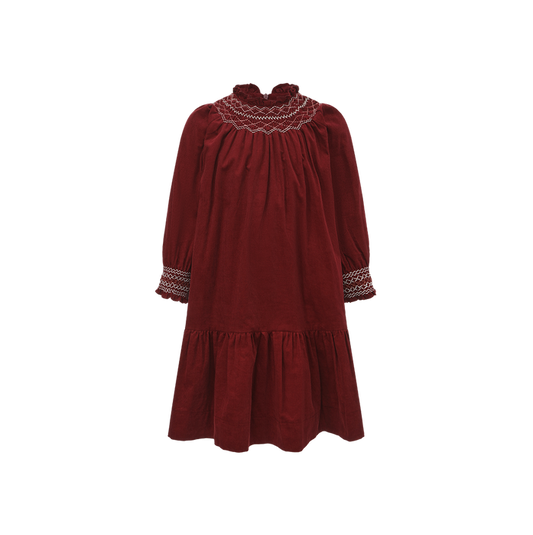 dress corduroy smocked - burgundy