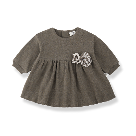 dress cotton flower detail - dark taupe