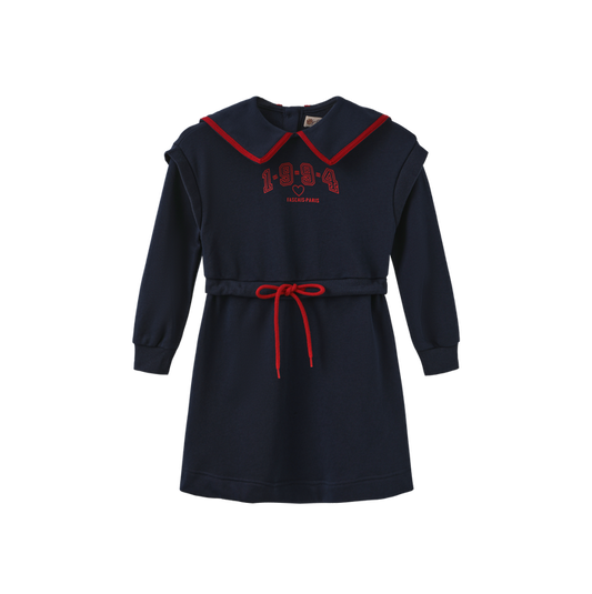 dress drawstring sweat with knit collar - navy