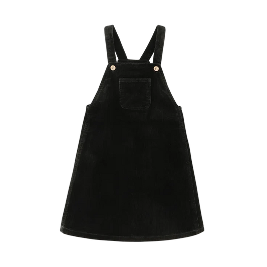 dress pinafore with center pocket jumper - black