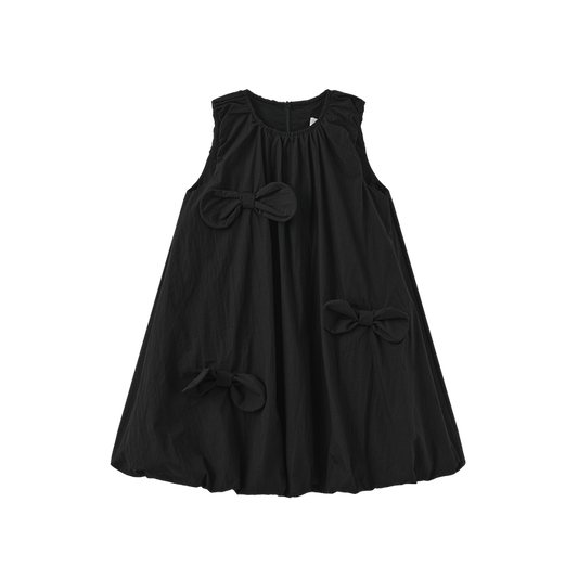 dress tafetta bubble hem bow jumper - black