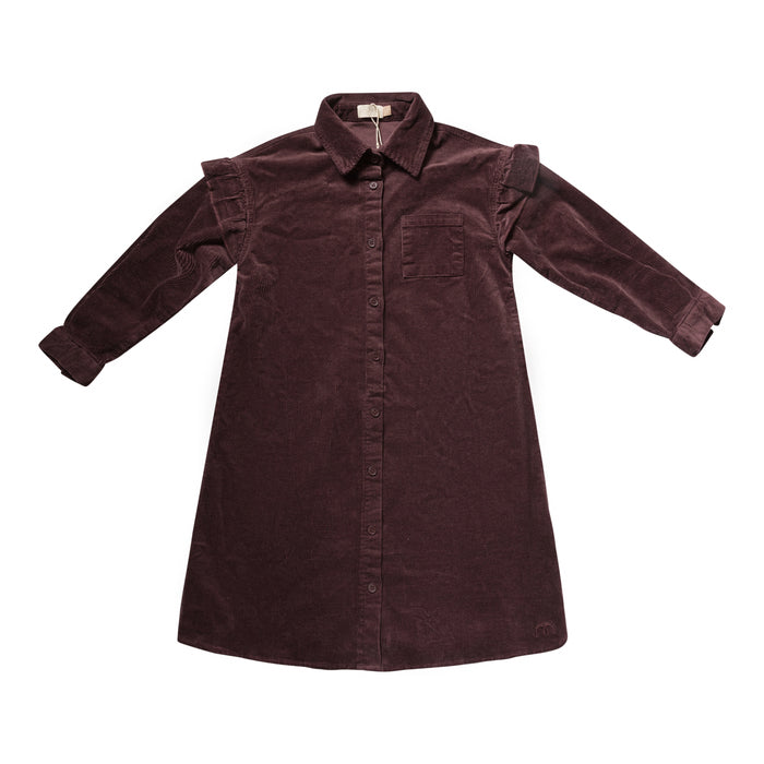 dress washed corduroy ruffled shirt style - chocolate-493