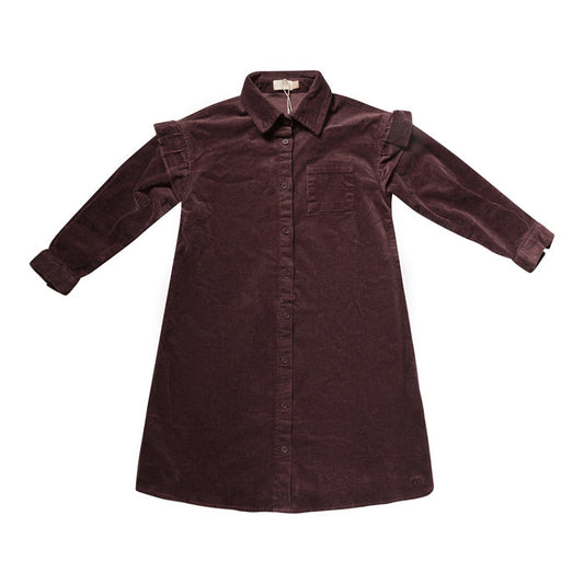 dress washed corduroy ruffled shirt style - chocolate-493