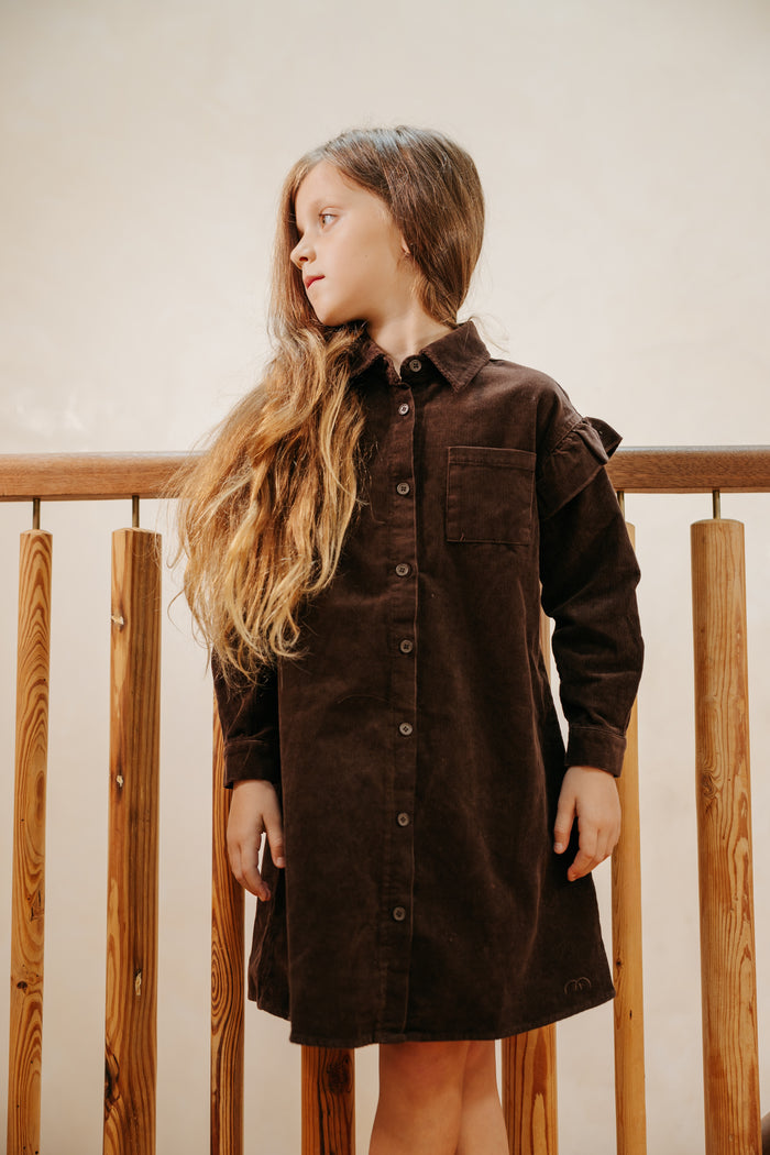 dress washed corduroy ruffled shirt style - chocolate-493