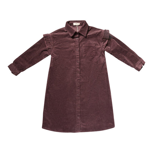 dress washed corduroy ruffled shirt style - plum-337