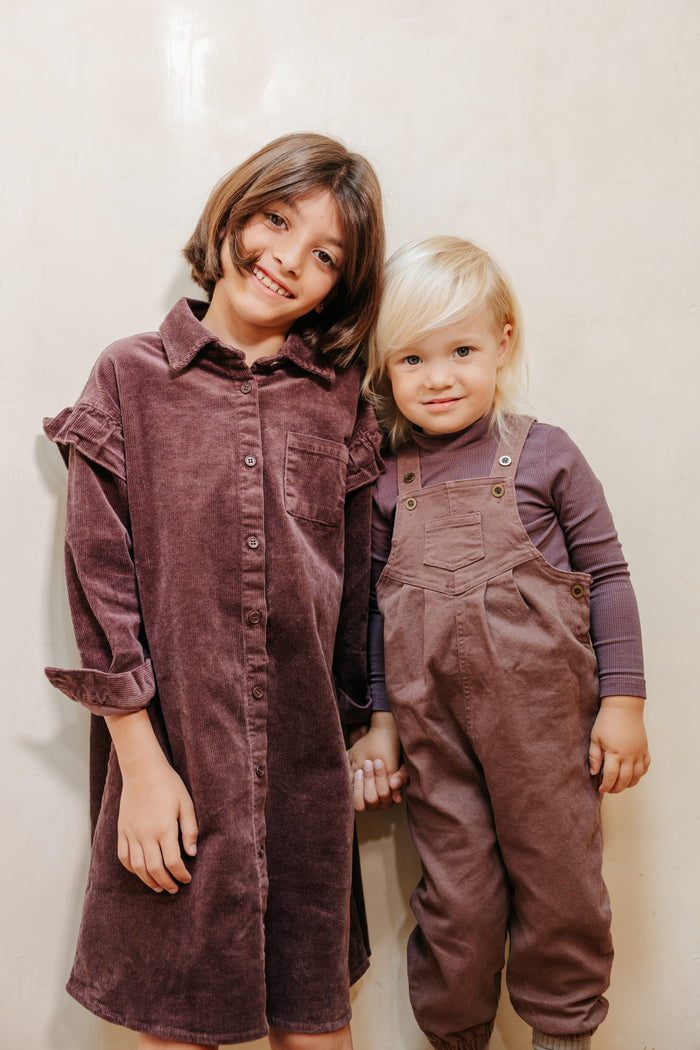 dress washed corduroy ruffled shirt style - plum-337