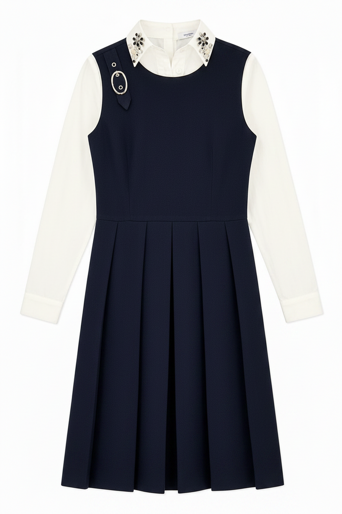 dress wool with gem collar shirt - navy