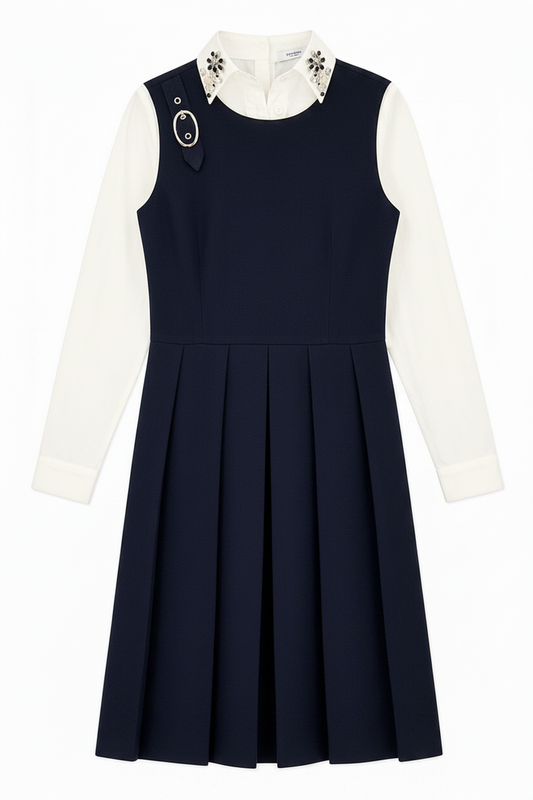 dress wool with gem collar shirt - navy