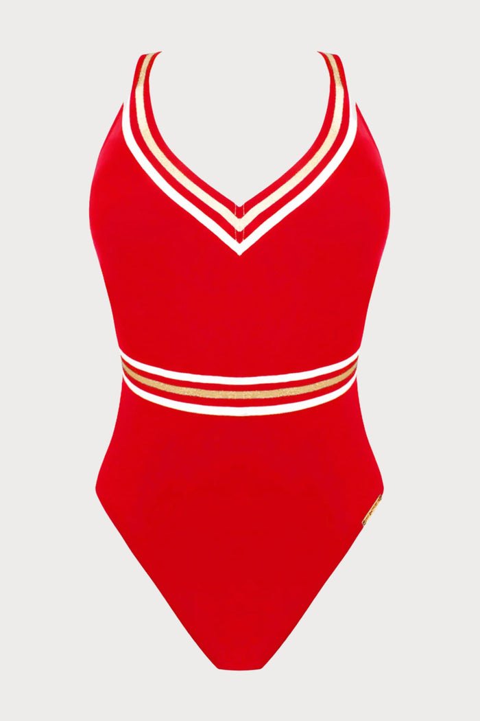 Lise Charmel Energie Nautique Red Crossed Back Swimsuit - Naughty Knickers