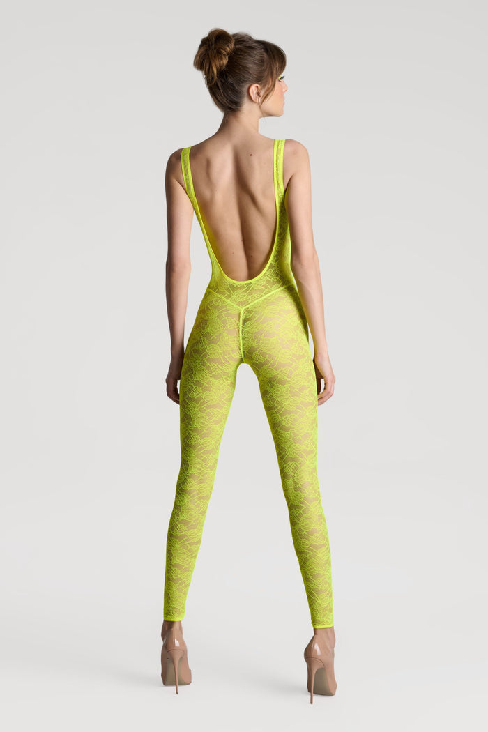 Maison Close Flashback Lace Open Back Jumpsuit Neon Yellow