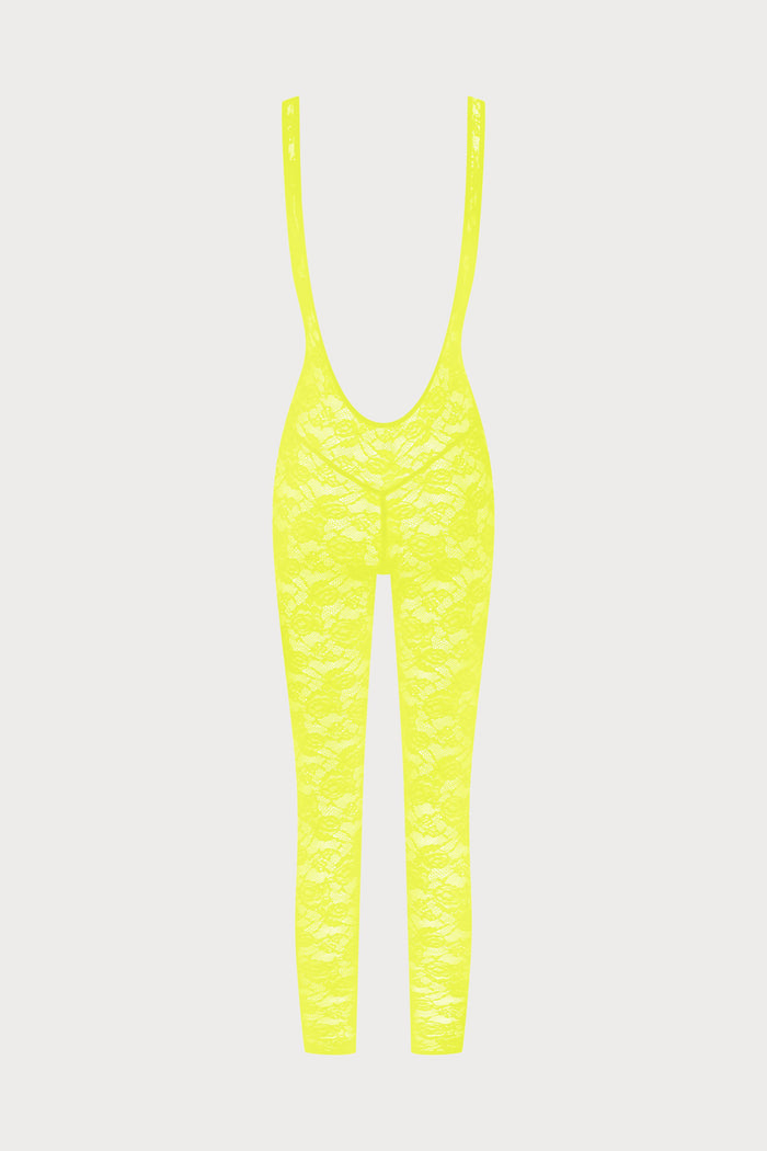 Maison Close Flashback Lace Open Back Jumpsuit Neon Yellow