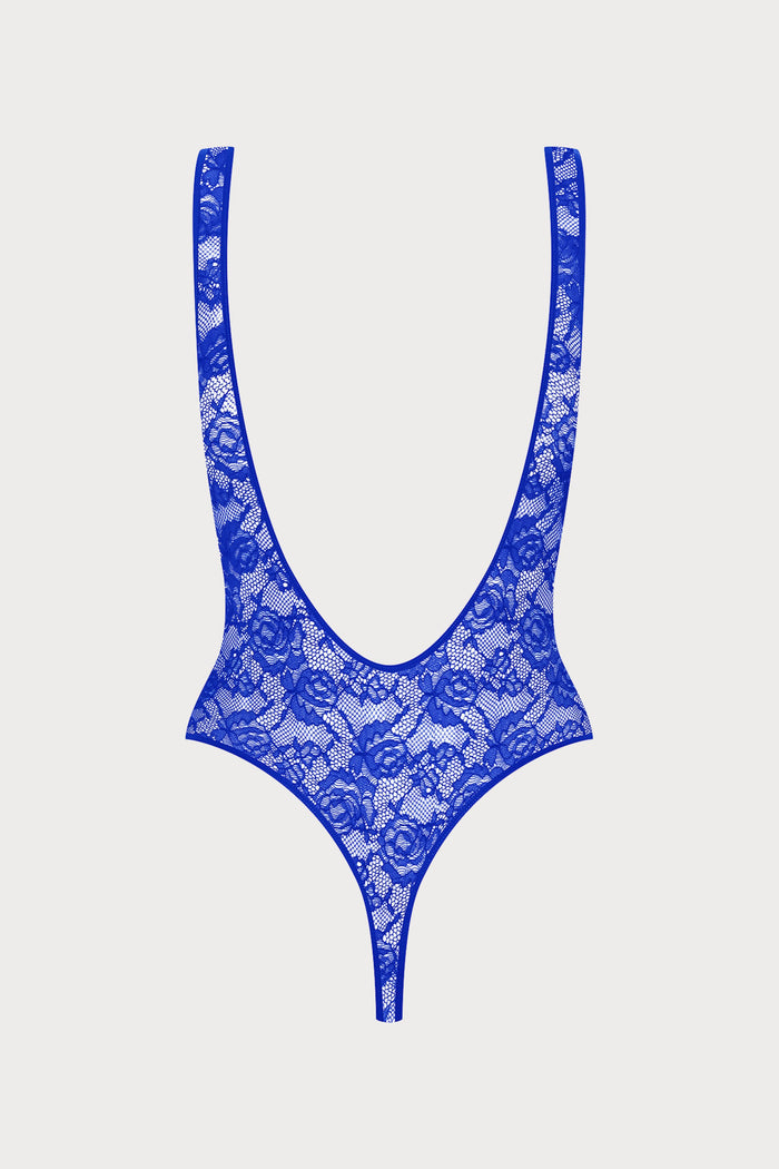 Maison Close Flashback Lace Open Back Thong Body Blue
