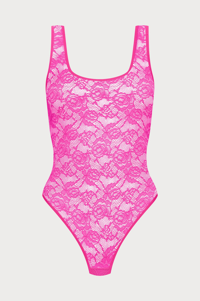 Maison Close Flashback Lace Open Back Thong Body Pink