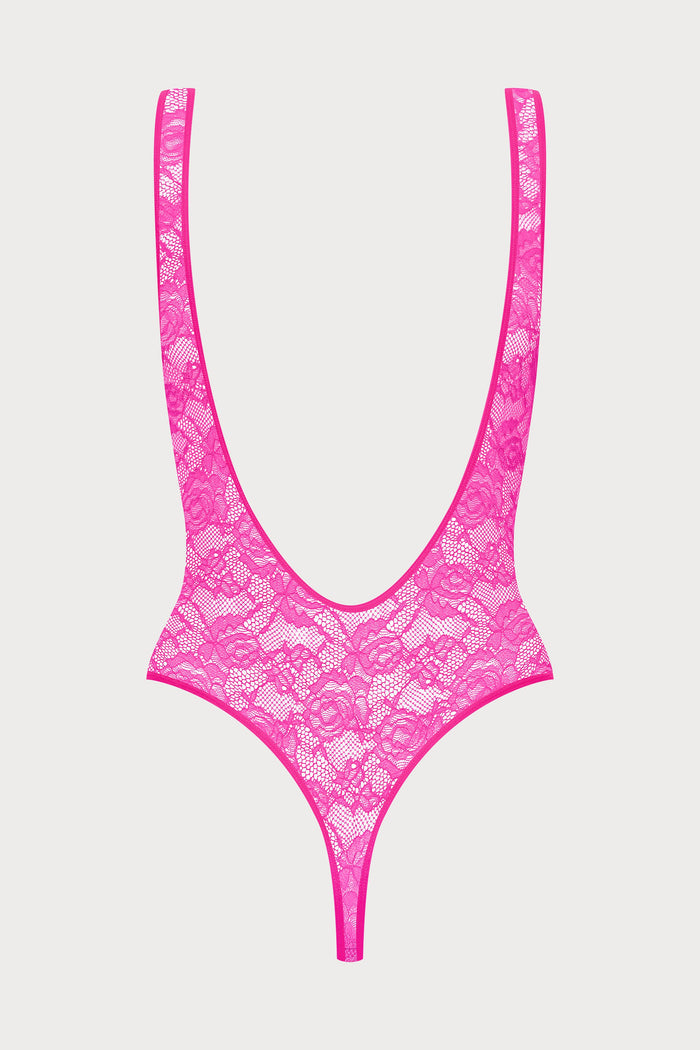Maison Close Flashback Lace Open Back Thong Body Pink
