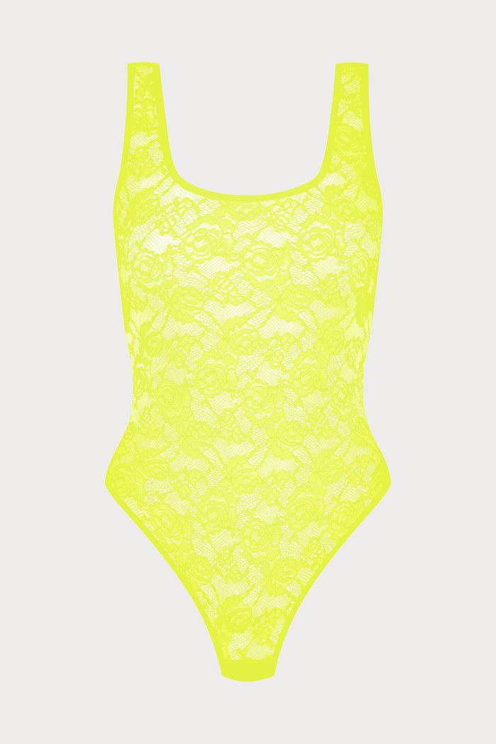 Maison Close Flashback Lace Open Back Thong Body Yellow