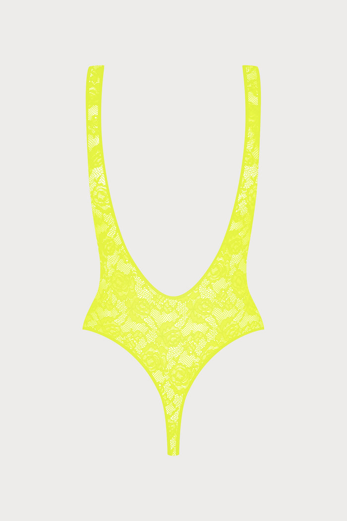Maison Close Flashback Lace Open Back Thong Body Yellow
