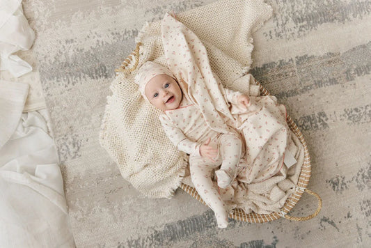footie floral mock wrap with hat - printed floral