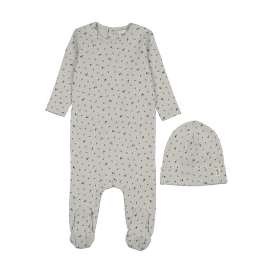 footie floral print with beanie - navy
