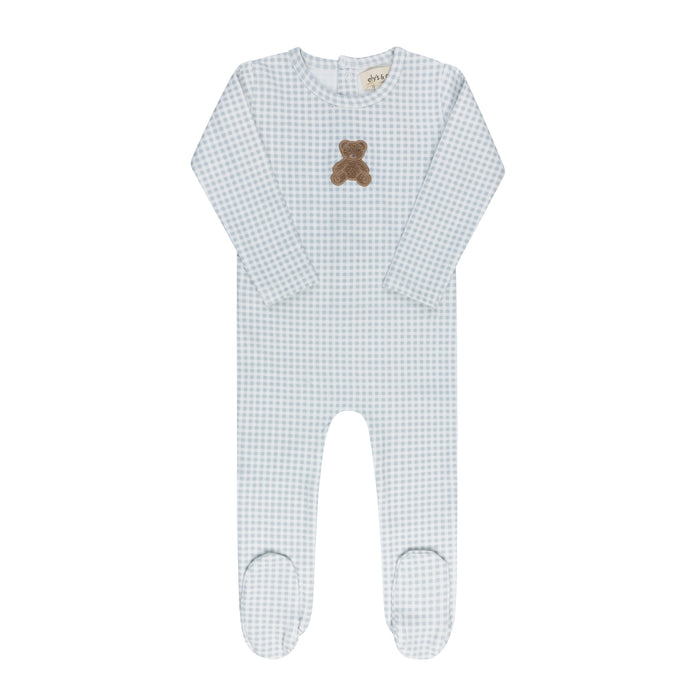 footie gingham sherpa teddy - blue