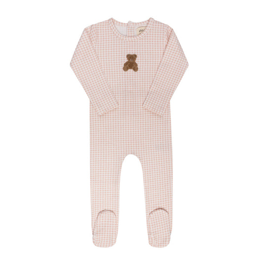 footie gingham sherpa teddy - pink