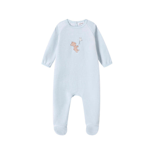 footie velour bear and kite - blue