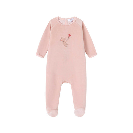 footie velour bear and kite - pink