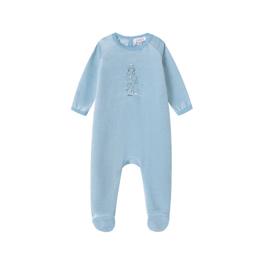 footie velour boy in the snow - blue