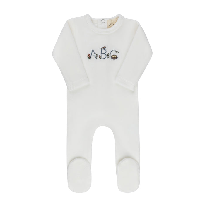 footie velour embroidered abc - ivory boy