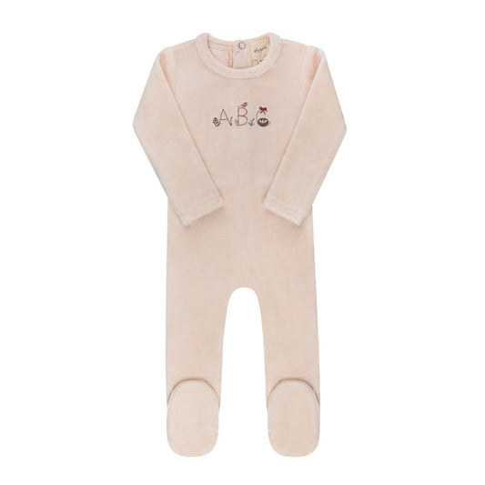 footie velour embroidered abc - pink