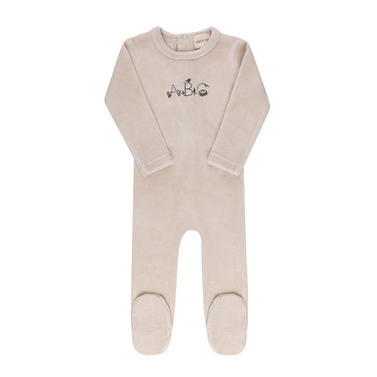 footie velour embroidered abc - tan