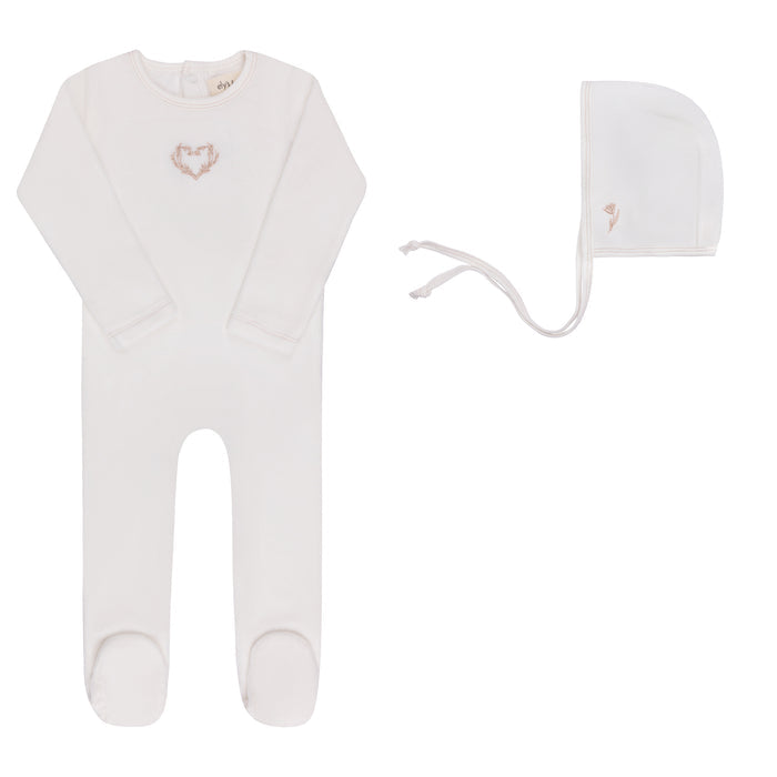 footie velour metallic wreath with bonnet - ivory girl