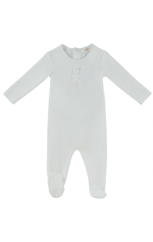 footie velour sherpa bear - white/blue