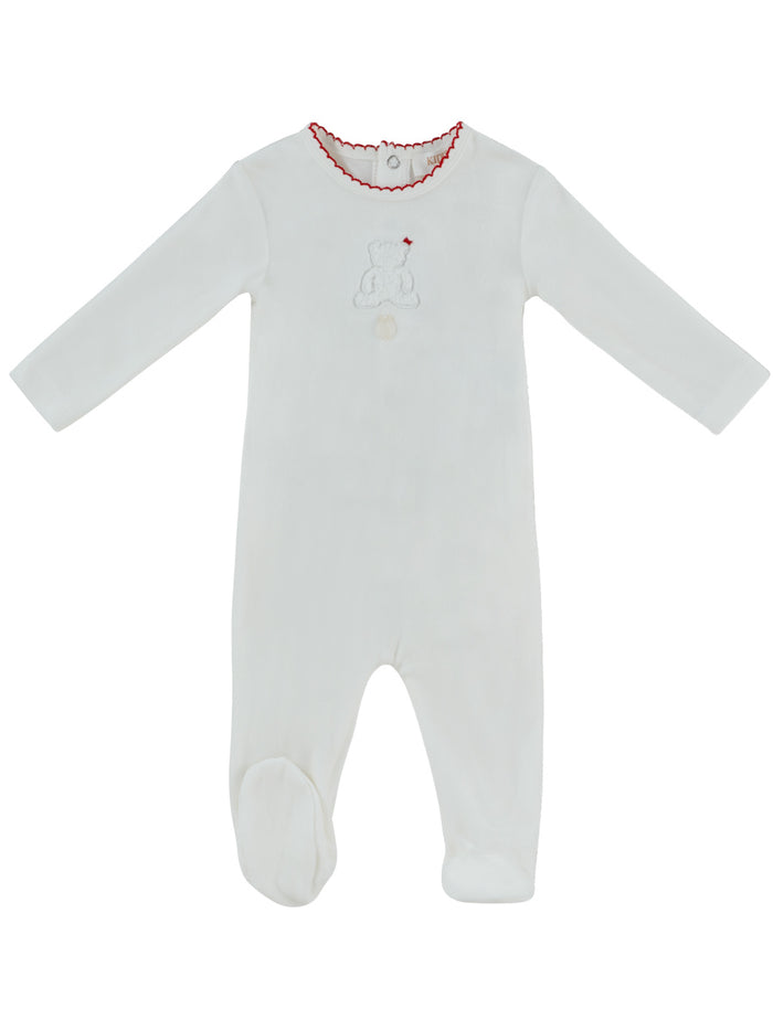 footie velour sherpa bear - white/red