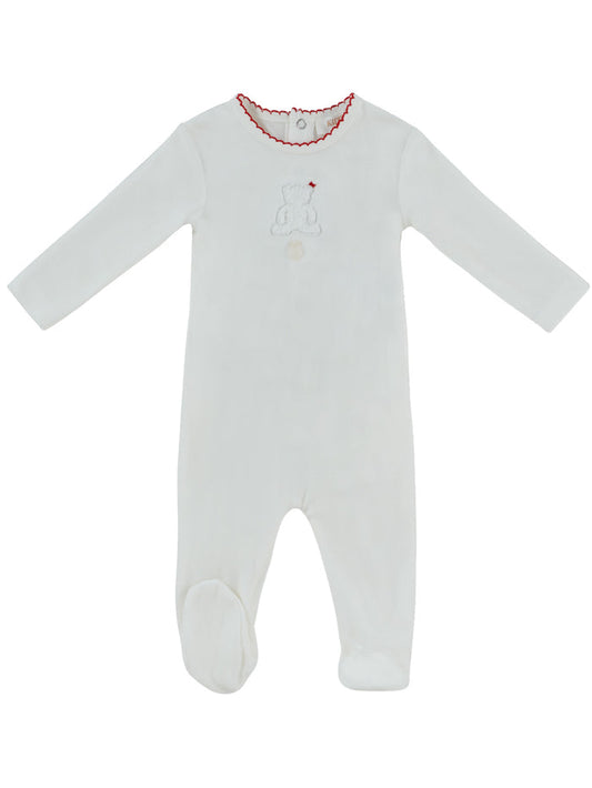 footie velour sherpa bear - white/red