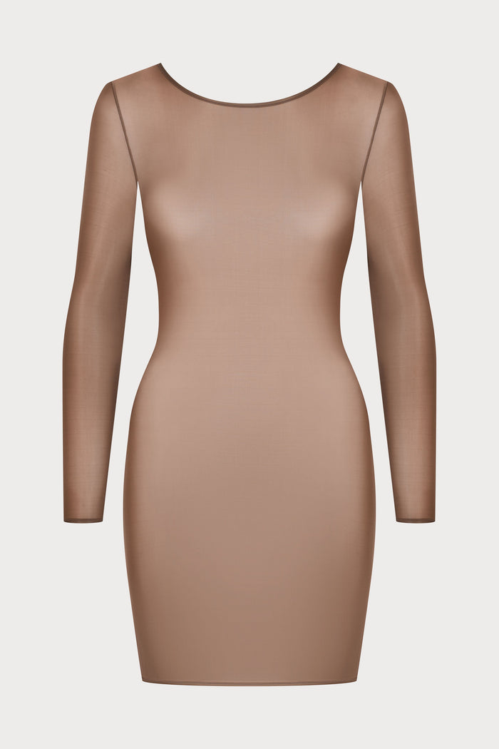 French Kiss Light Mocha Long Sleeve Mini Dress