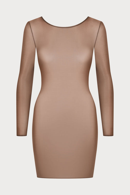 French Kiss Light Mocha Long Sleeve Mini Dress