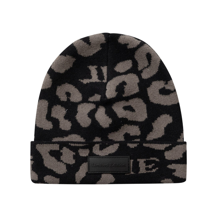 hat leopard knit cuffed beanie - grey-287