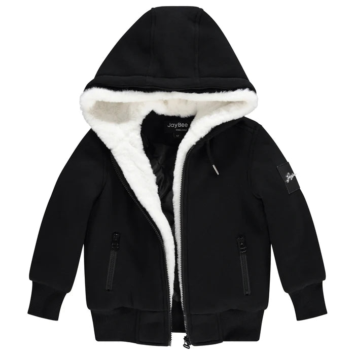 jacket fur lined with hood - black/white