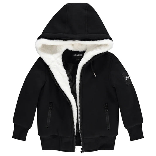 jacket fur lined with hood - black/white
