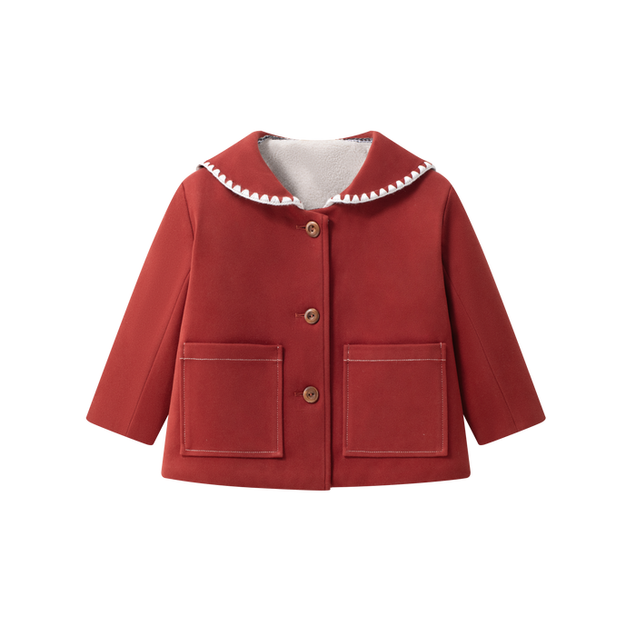 jacket wool fur lined with ric rac sailor collar  - red