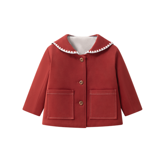 jacket wool fur lined with ric rac sailor collar  - red