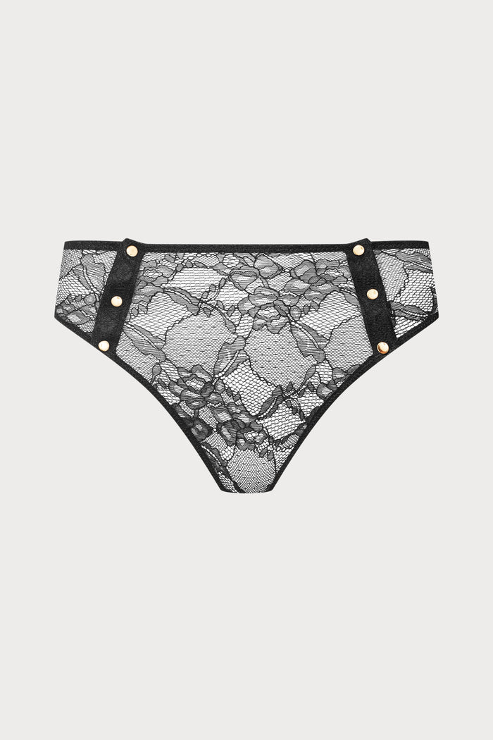 Jeux Magnétiques Openable Black Lace High Waist Thong