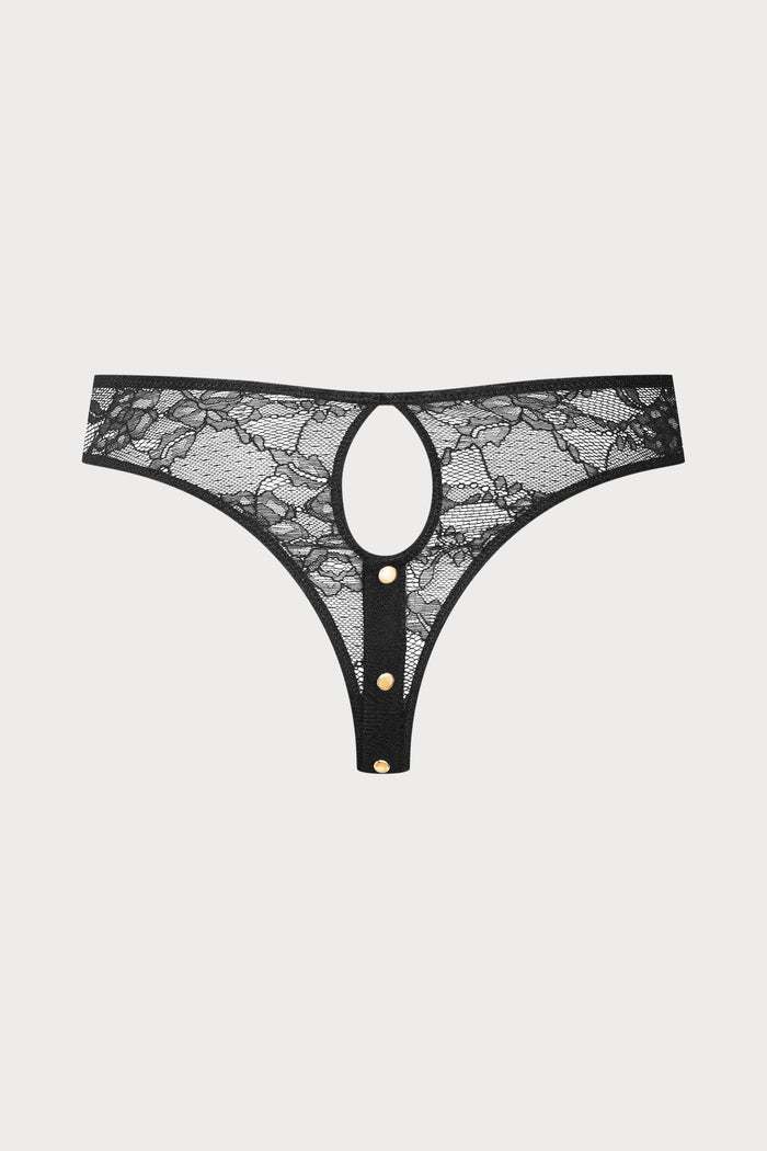 Jeux Magnétiques Openable Black Lace High Waist Thong - back