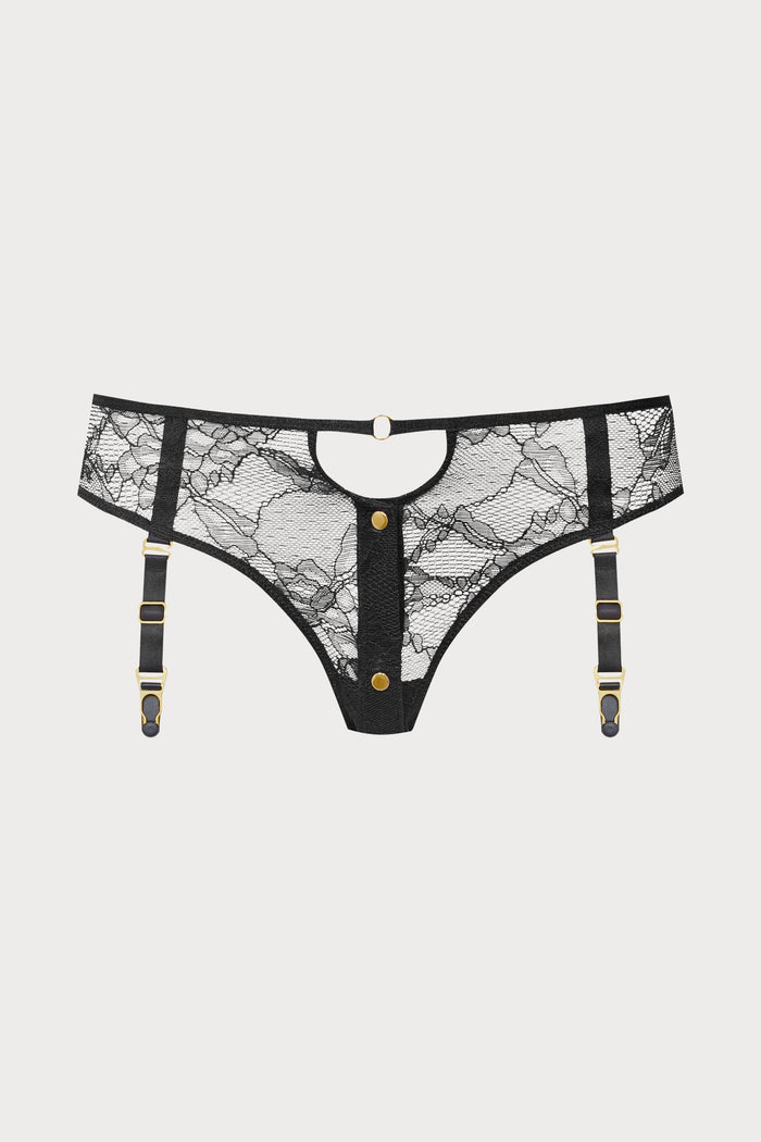 Jeux Magnétiques Openable Black Lace Suspender Brief - ghost