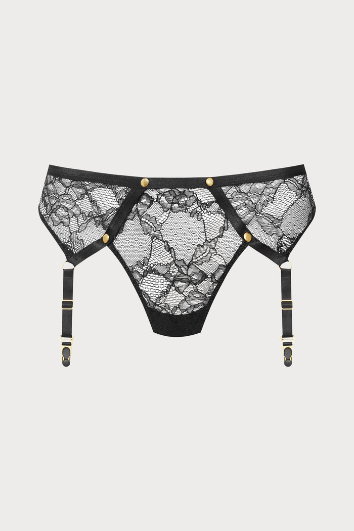 Jeux Magnétiques Openable Black Lace Suspender Thong