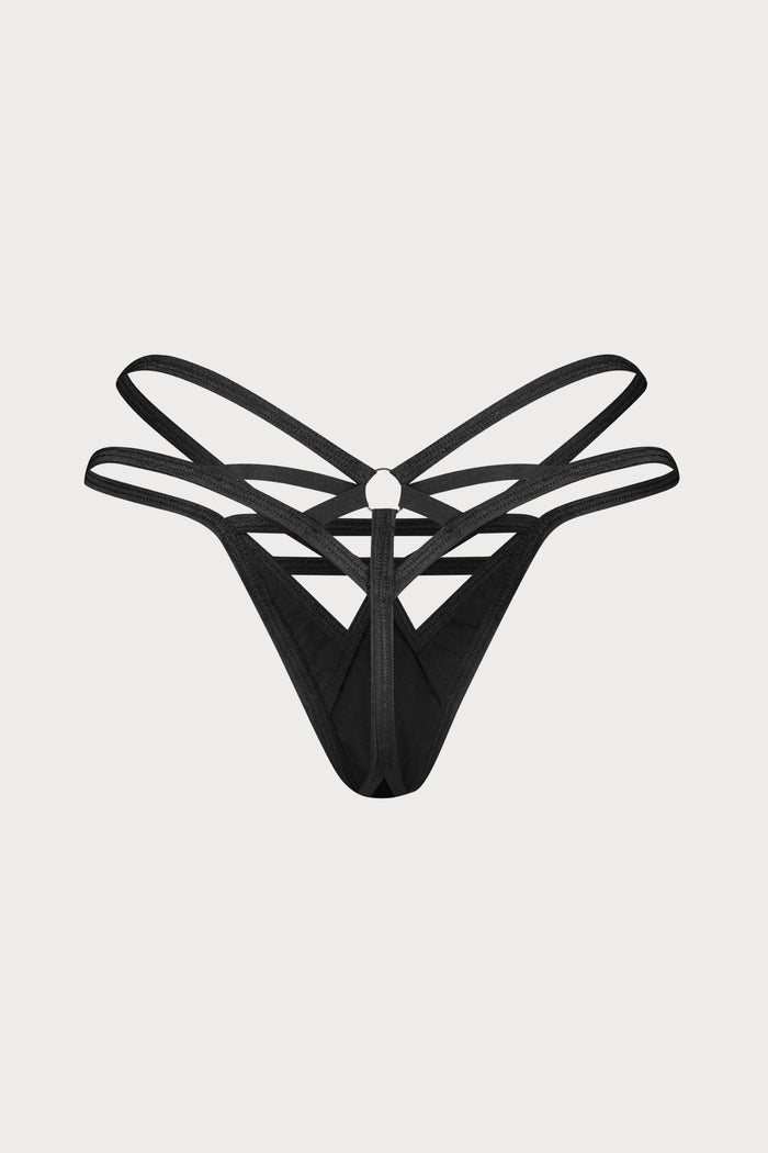 Obsessive Keira Lise Black Strappy Thong - Wet Look Lingerie