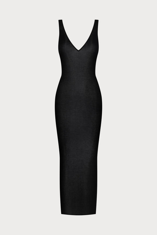 La Femme Amazone V Neck Long Dress Black